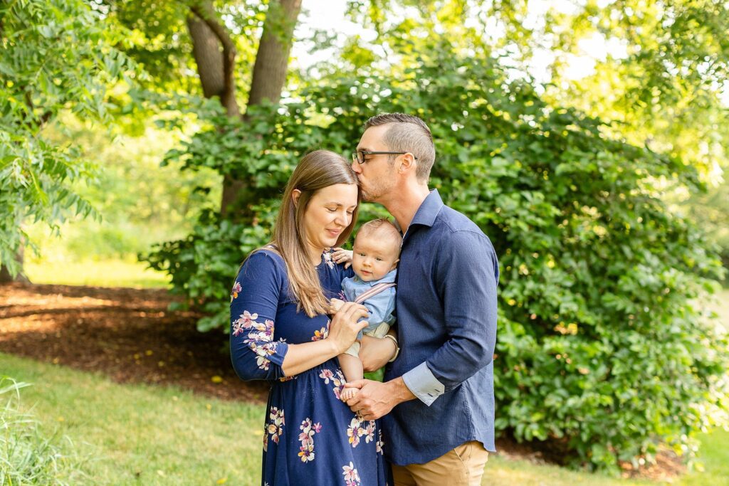 Naperville Family Photographer, family of three, family photos in blue