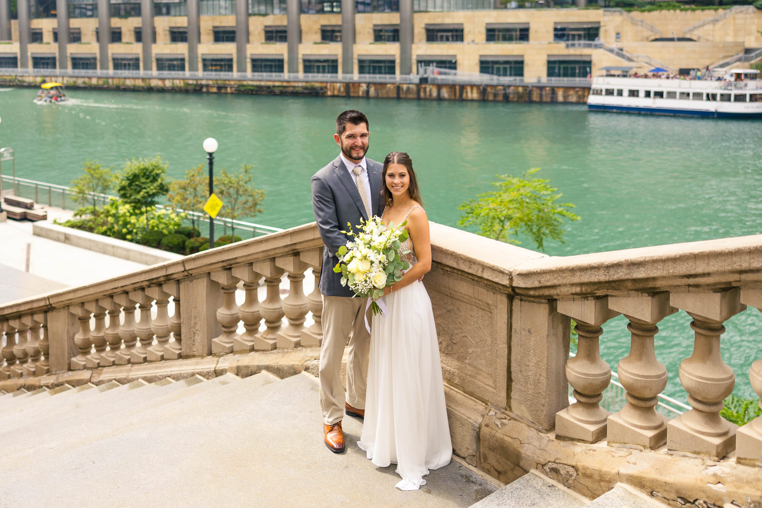 Chicago Riverwalk Stair Wedding Photos