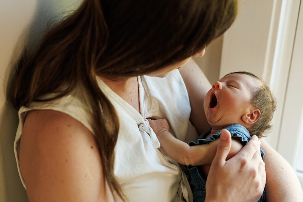 Yawning baby photos with mom